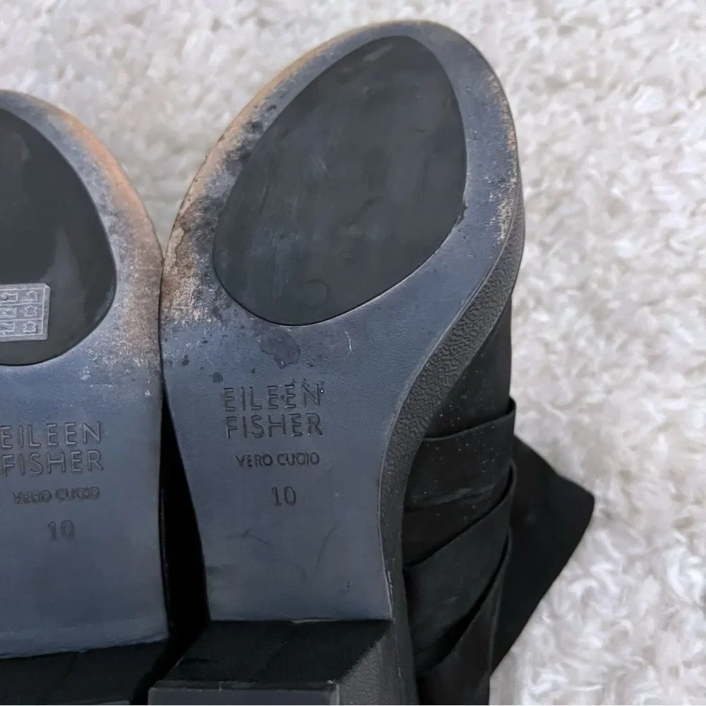 EILEEN FISHER Black Suede Closed Toe Mules Platform Chunky Women's Size 10